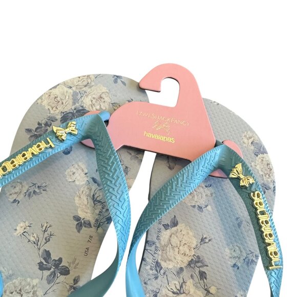 LoveShackFancy x Havaianas Flip Flops Sandals Everblooming Rosettes Blue NIB NEW - Picture 5 of 10